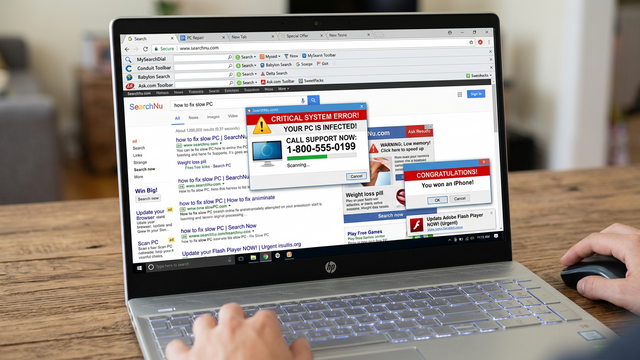 Browser hijacked with unwanted toolbars and pop-up ads on HP laptop