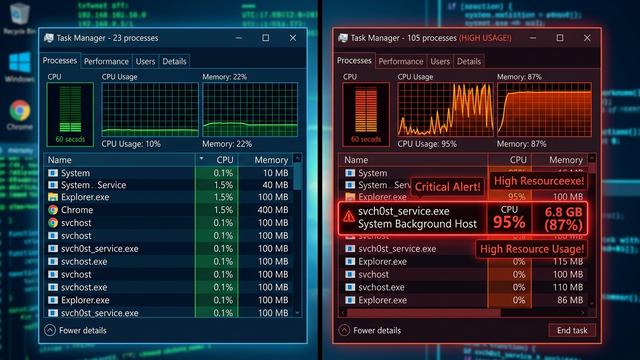 Infographic showing a computer virus attaching its malicious code to a legitimate .exe file to illustrate the parasitic replication method
